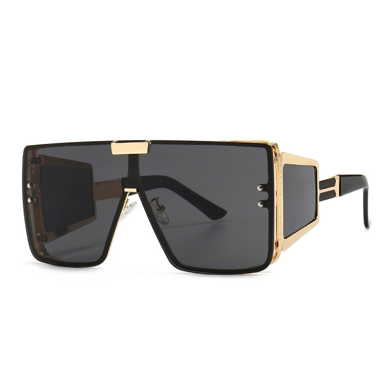 CCspace Unisex Full Rim Oversized Square One Lens Alloy Frame Sunglasses 46588 Sunglasses CCspace Sunglasses C1Gold-Black