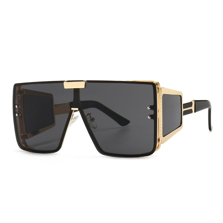 CCspace Unisex Full Rim Oversized Square One Lens Alloy Frame Sunglasses 46588 Sunglasses CCspace Sunglasses C1Gold-Black