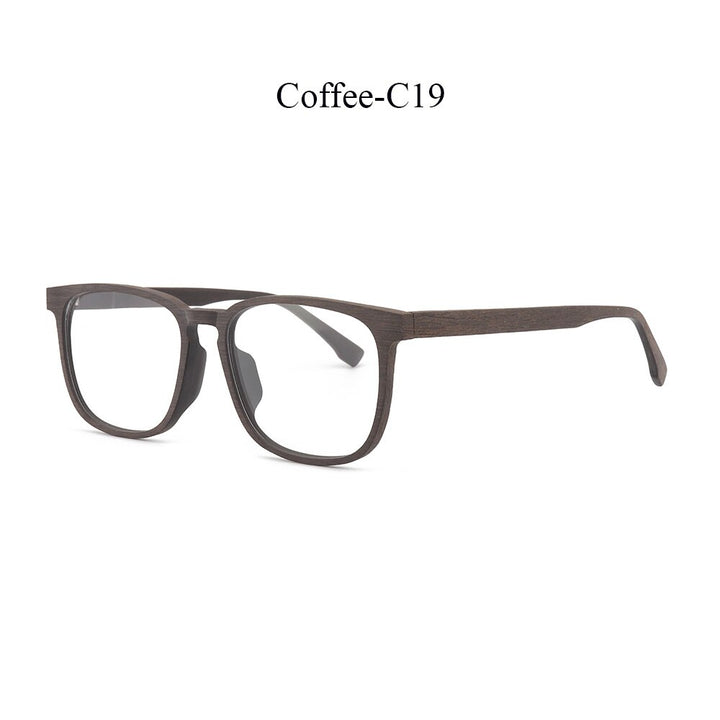 Hdcrafter Men's Full Rim Square Metal Wood Frame Eyeglasses P1688 Full Rim Hdcrafter Eyeglasses Coffee-C19