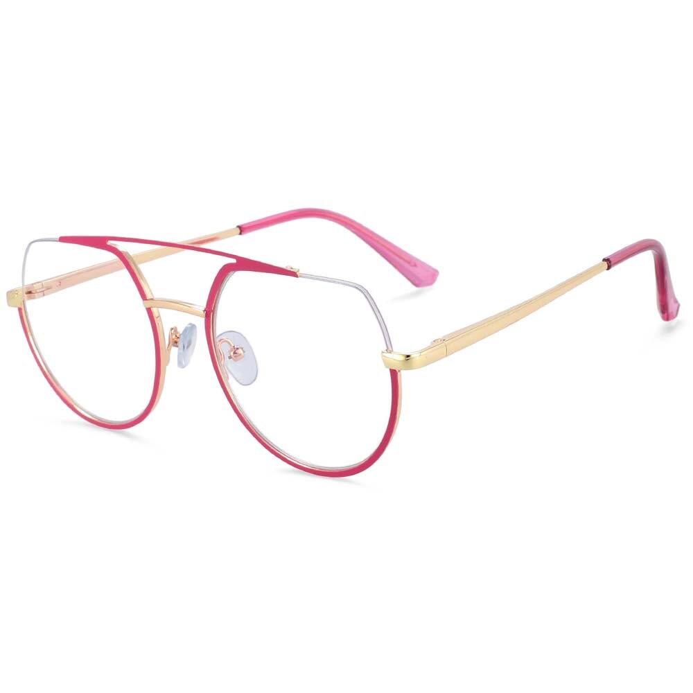 CCspace Unisex Semi Rim Oversized Round Double Bridge Alloy Eyeglasses 54071 Semi Rim CCspace China Red