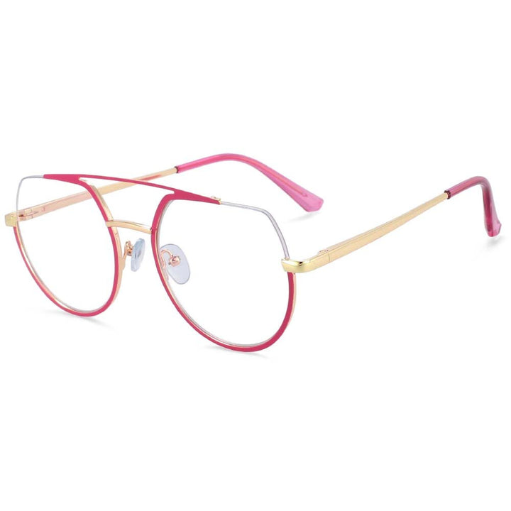 CCspace Unisex Semi Rim Oversized Round Double Bridge Alloy Eyeglasses 54071 Semi Rim CCspace China Red