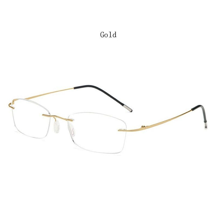 Hdcrafter Unisex Rimless Rectangle Titanium Frame Reading Glasses 8025 Reading Glasses Hdcrafter Eyeglasses +100 Gold