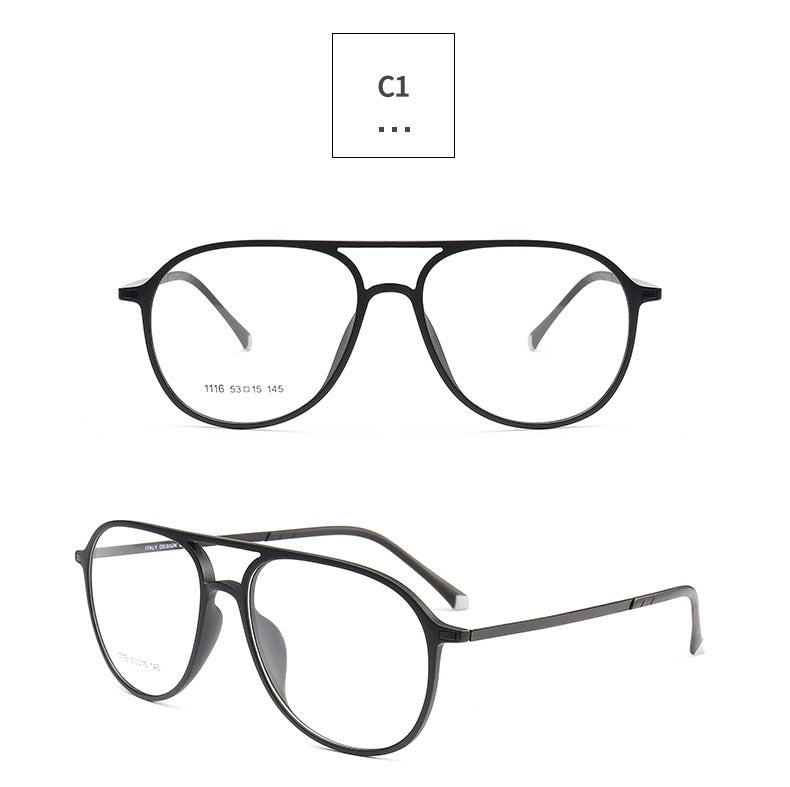 Unisex Double Bridge Acetate Steel Round Full Rim Eyeglasses 1116 Full Rim Bclear