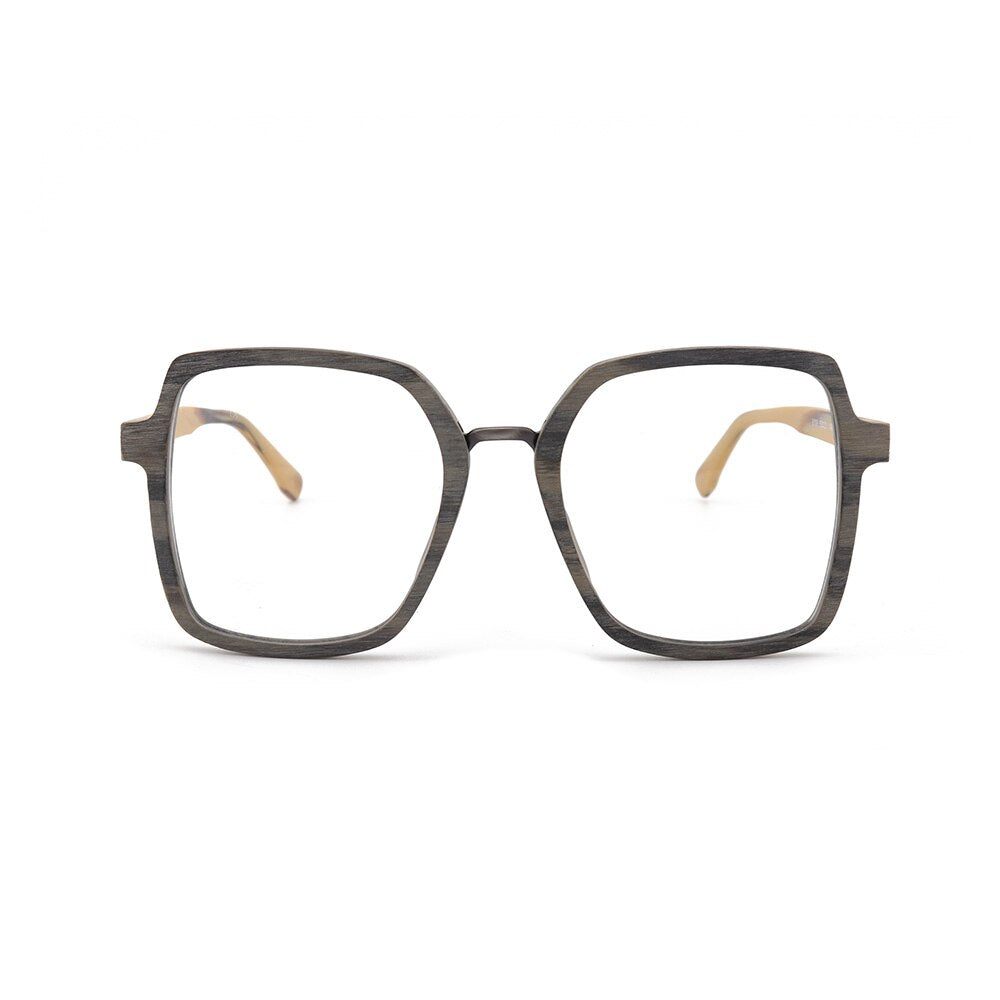 Hdcrafter Unisex Full Rim Polygonal Wood Frame Eyeglasses 6109 Full Rim Hdcrafter Eyeglasses