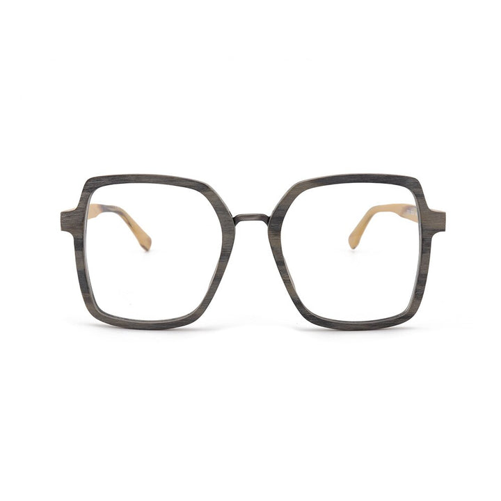 Hdcrafter Unisex Full Rim Polygonal Wood Frame Eyeglasses 6109 Full Rim Hdcrafter Eyeglasses