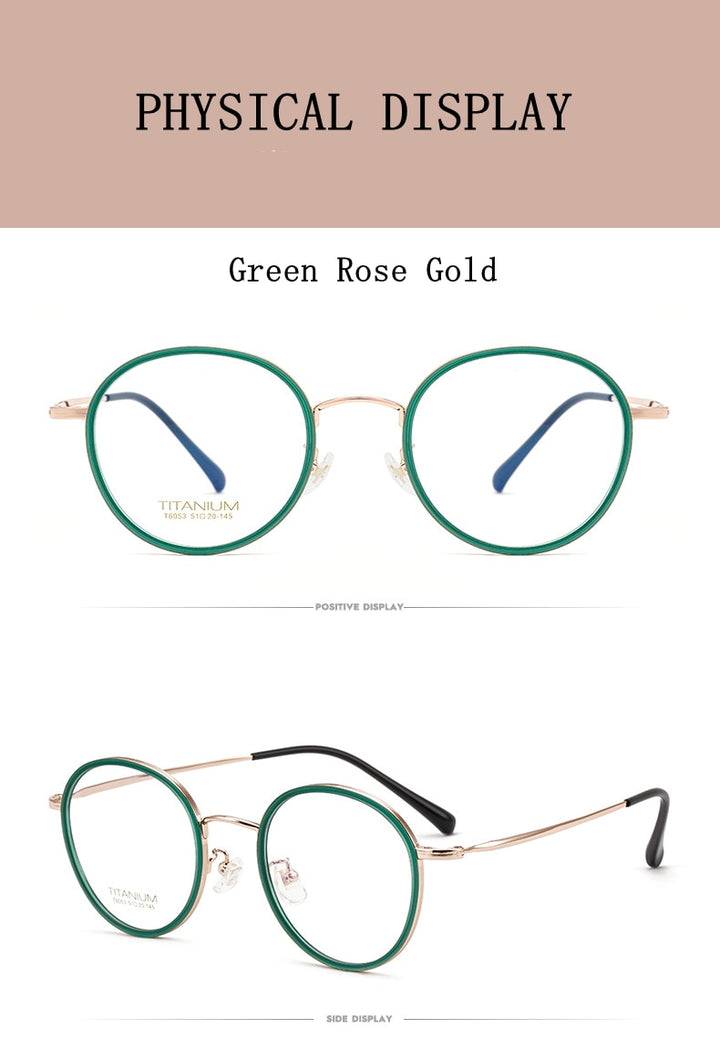 Yimaruili Unisex Full Rim Elastic β Titanium Round Frame Eyeglasses T6053 Full Rim Yimaruili Eyeglasses