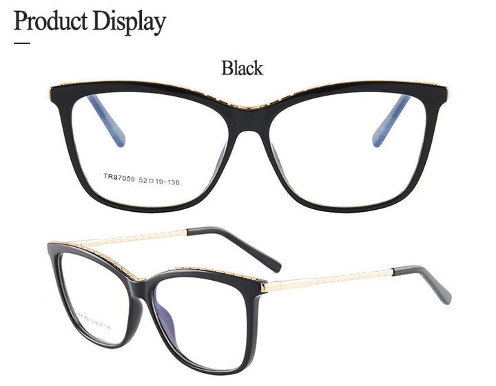 Hotony Woman's Full Rim Square TR 90 Resin Alloy Frame Eyeglasses 7009 Full Rim Hotony