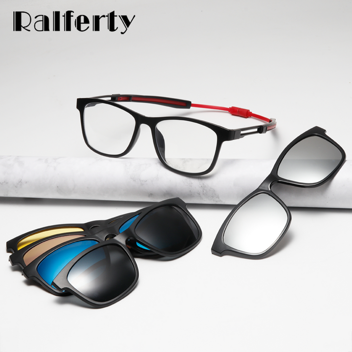 Ralferty Men's Full Rim Square Tr 90 Eyeglasses Clip On Sunglasses With Clip Ons Ralferty