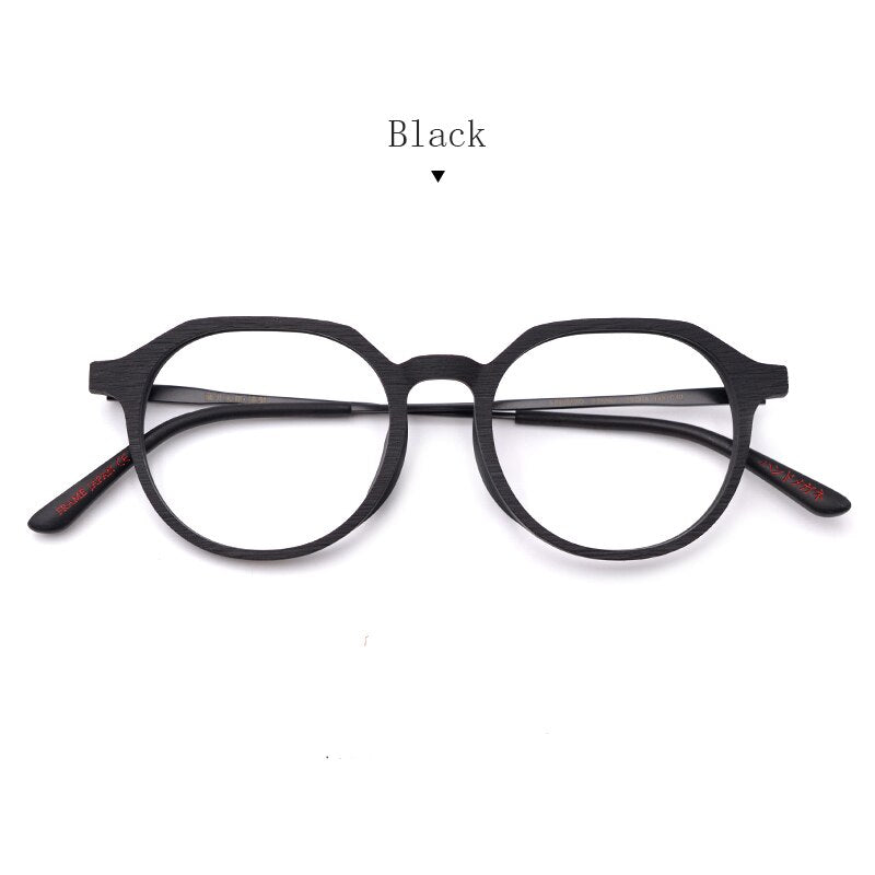 Hdcrafter Unisex Full Rim Round Wood Frame Eyeglasses Ft8861 Full Rim Hdcrafter Eyeglasses BLACK
