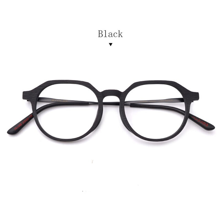 Hdcrafter Unisex Full Rim Round Wood Frame Eyeglasses Ft8861 Full Rim Hdcrafter Eyeglasses BLACK