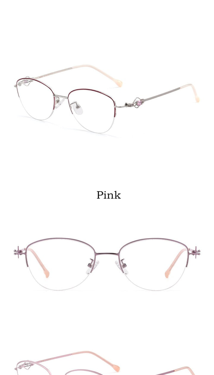 Yimaruili Women's Semi Rim Alloy Frame Eyeglasses 8025Z Semi Rim Yimaruili Eyeglasses