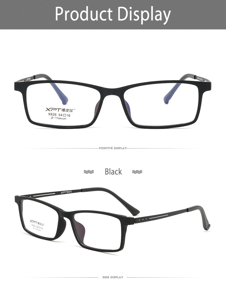 Hotony Unisex Full Rim Rectangle TR 90 Resin B Titanium Frame Eyeglasses 9826 Full Rim Hotony