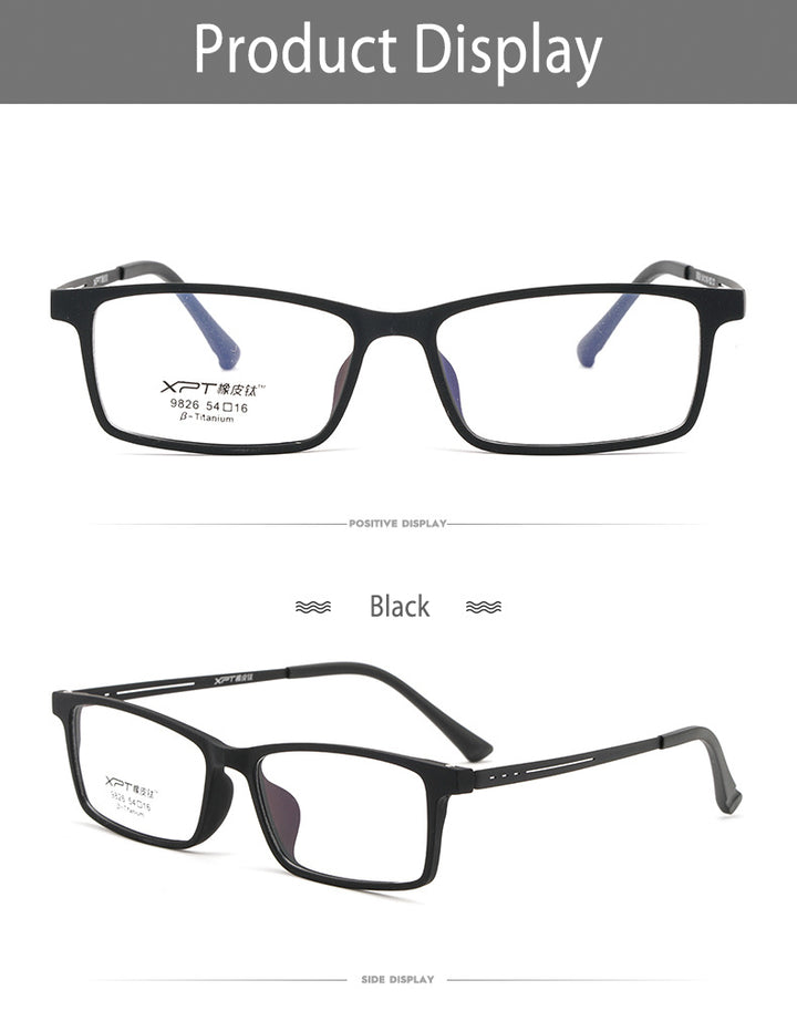 Hotony Unisex Full Rim Rectangle TR 90 Resin B Titanium Frame Eyeglasses 9826 Full Rim Hotony