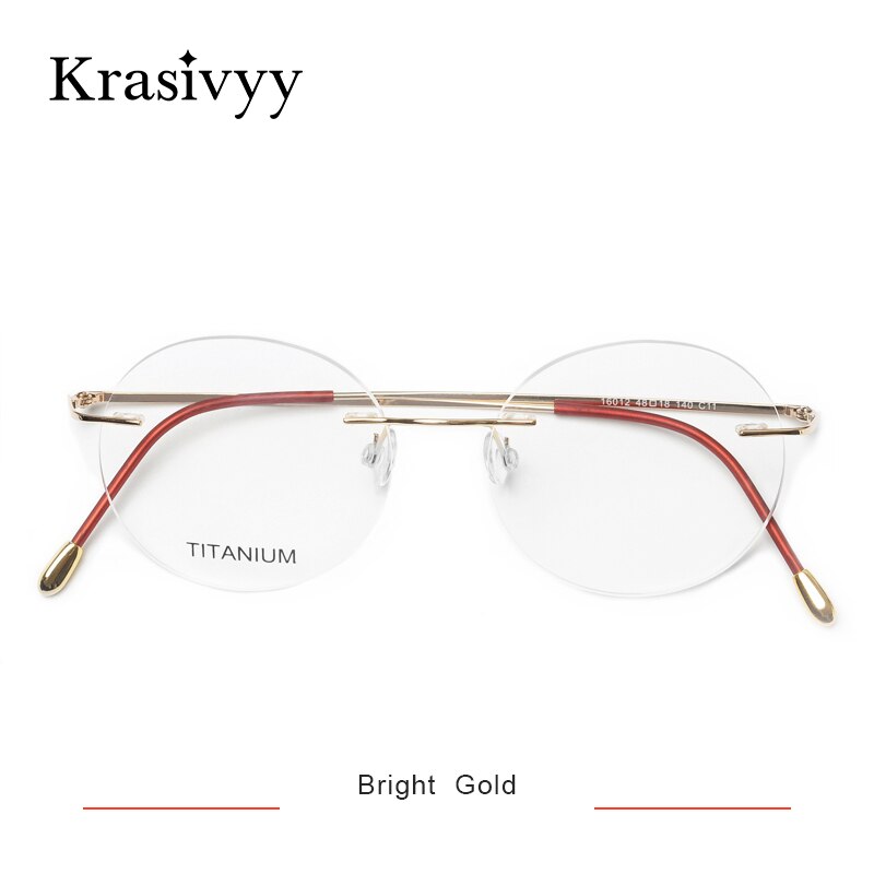 Krasivyy Unisex Rimless Round Titanium Eyeglasses Kr6012 Rimless Krasivyy Bright Gold
