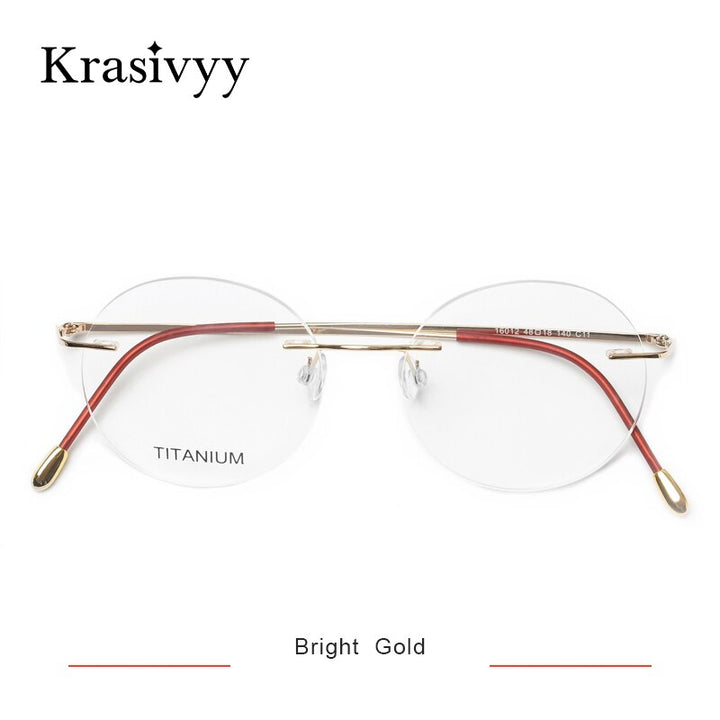 Krasivyy Unisex Rimless Round Titanium Eyeglasses Kr6012 Rimless Krasivyy Bright Gold