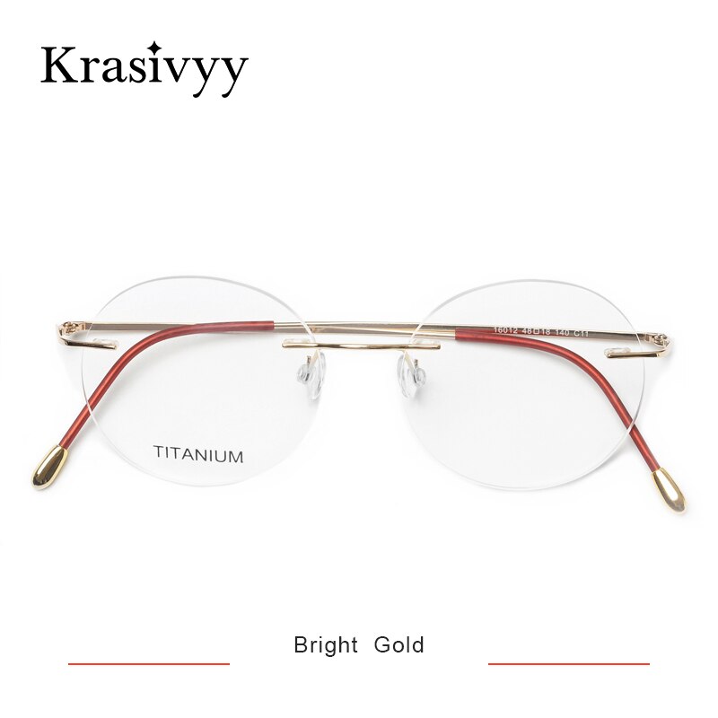 Krasivyy Unisex Rimless Round Titanium Eyeglasses Kr6012 Rimless Krasivyy Bright Gold  