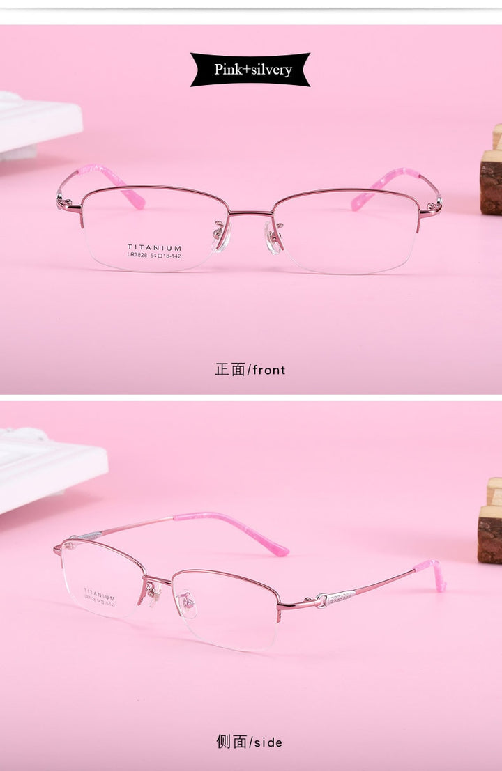Women's Rectangular Half Rim Titanium Frame Eyeglasses Lr7828 Semi Rim Bclear