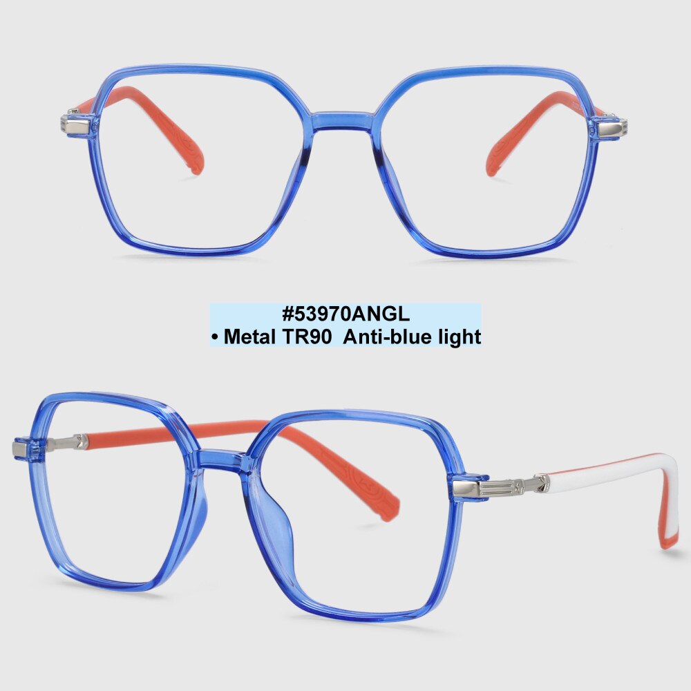 CCspace Children's Unisex Full Rim Square Tr 90 Titanium Frame Eyeglasses 53970 Full Rim CCspace Blue