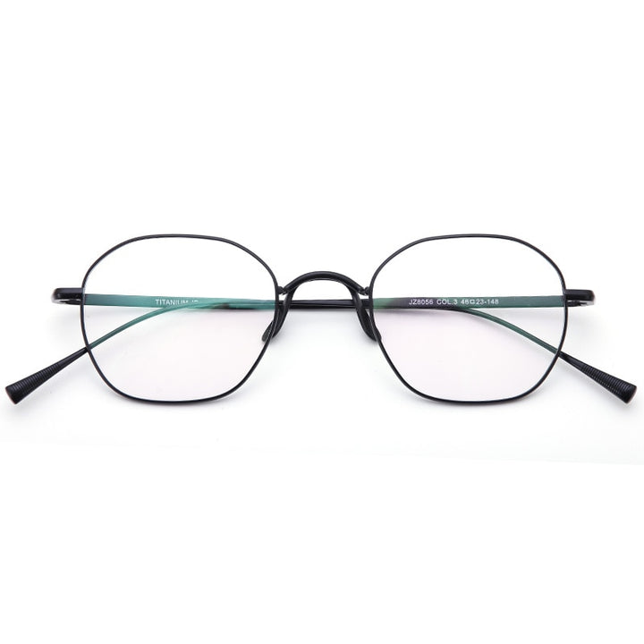 Muzz Unisex Full Rim Polygonal Square Titanium Frame Eyeglasses 8056 Full Rim Muzz Black