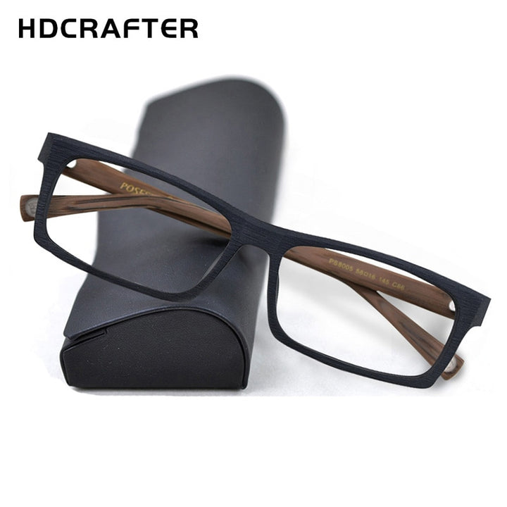 Hdcrafter Men's Full Rim Rectangle Wood Frame Eyeglasses Ps8005 Full Rim Hdcrafter Eyeglasses