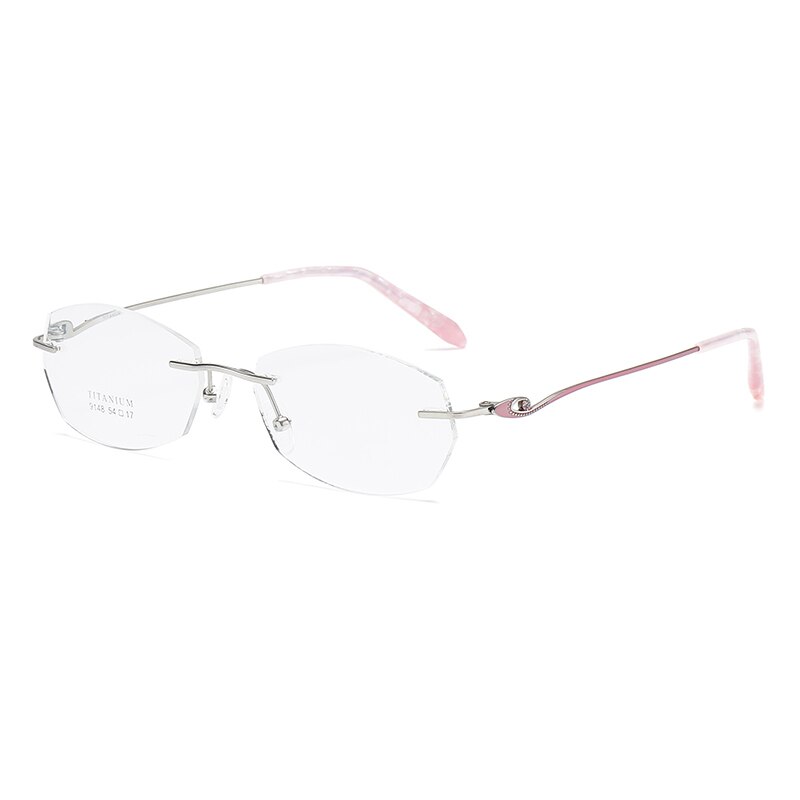 Zirosat 9148 Women's Eyeglasses Titanium Rimless Eyewear Diamond Trimmed Rimless Zirosat silver pink