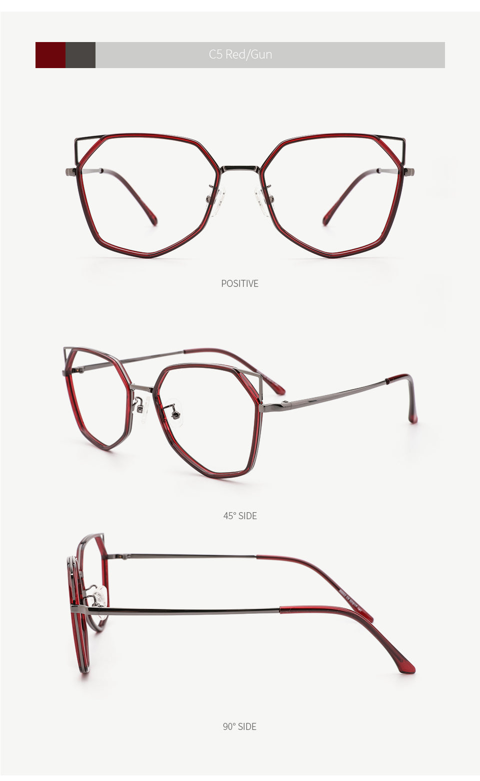 Kansept Women's Full Rim Polygonal Cat Ear Alloy Acetate Frame Eyeglasses 90053 Full Rim Kansept