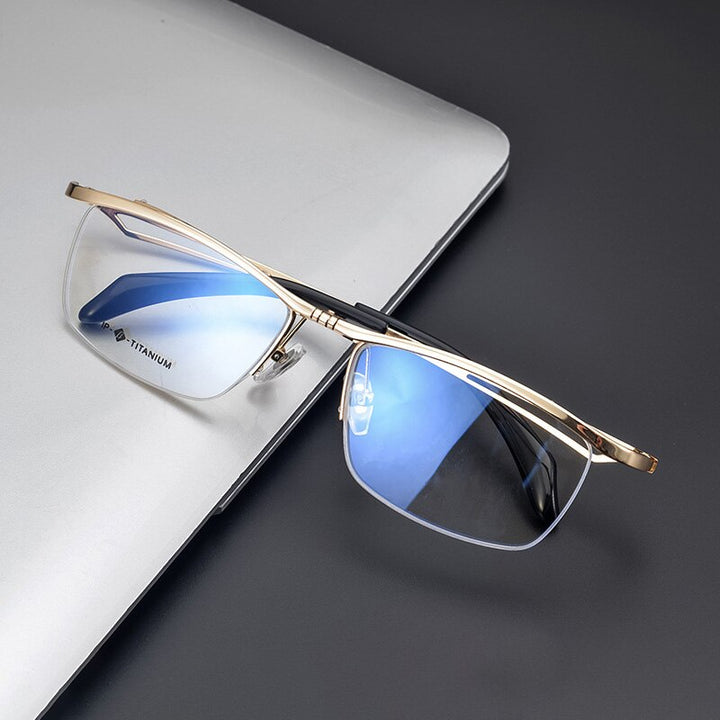 Hdcrafter Unisex Semi Rim Rectangle Titanium Flip Up Frame Eyeglasses T18044 Semi Rim Hdcrafter Eyeglasses