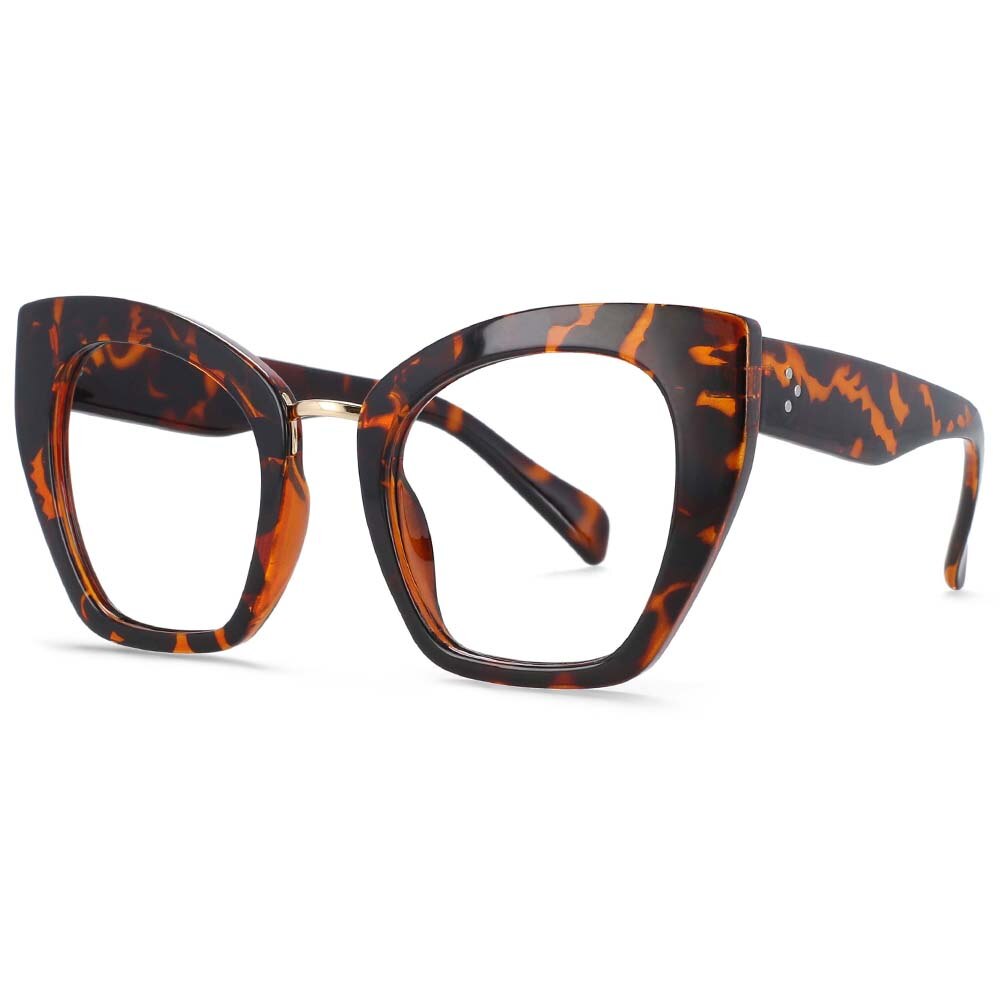 CCspace Unisex Full Rim Oversized Cat Eye Resin Frame Eyeglasses 54045 Full Rim CCspace leopard A