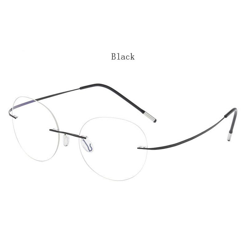 Hdcrafter Unisex Rimless Polygon Round Titanium Frame Eyeglasses 6001-6002 Rimless Hdcrafter Eyeglasses Model-B-Black