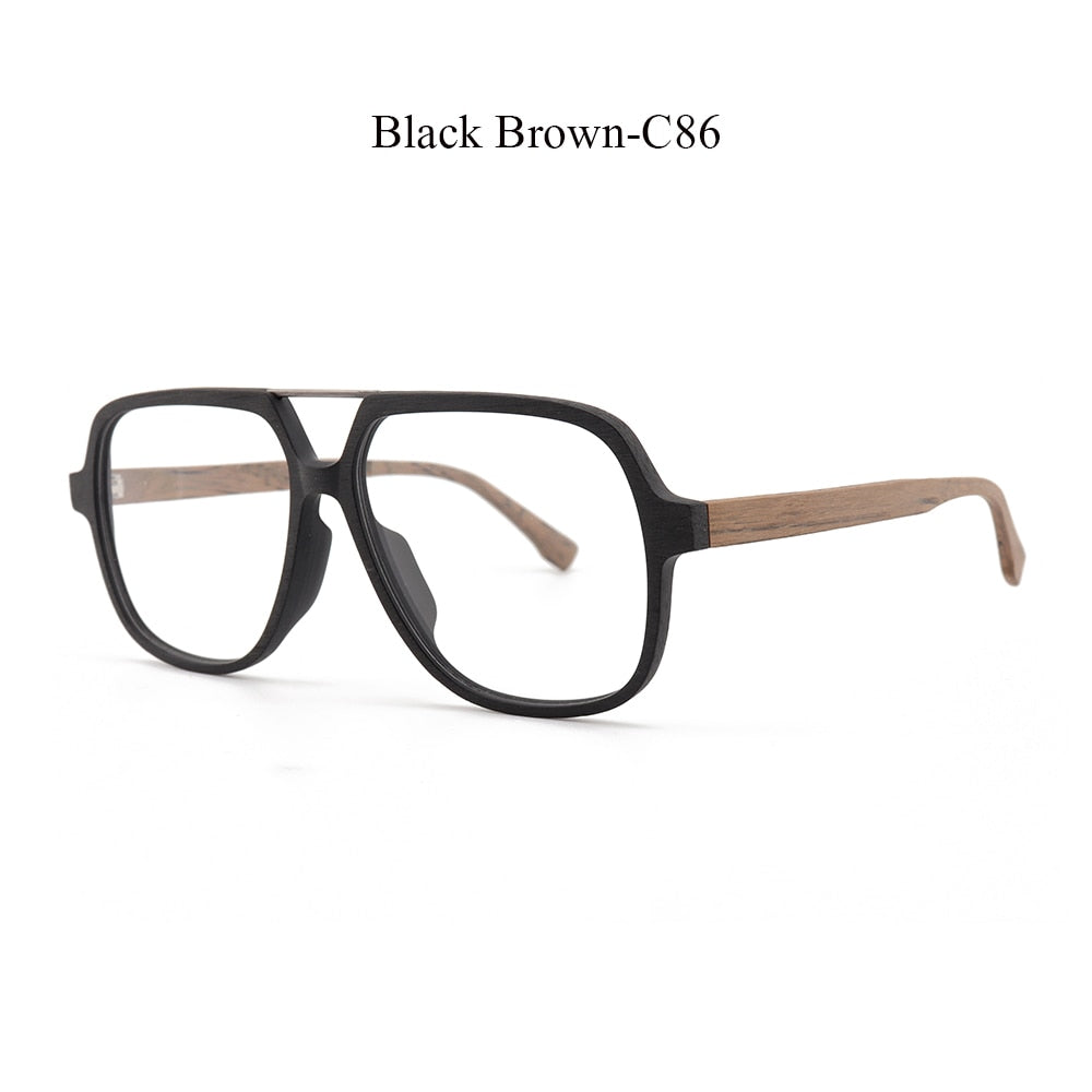 Hdcrafter Unisex Full Rim Square Oversized Wood Eyeglasses Ps8210 Full Rim Hdcrafter Eyeglasses Black Brown-C86