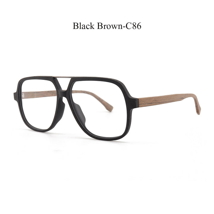 Hdcrafter Unisex Full Rim Square Oversized Wood Eyeglasses Ps8210 Full Rim Hdcrafter Eyeglasses Black Brown-C86