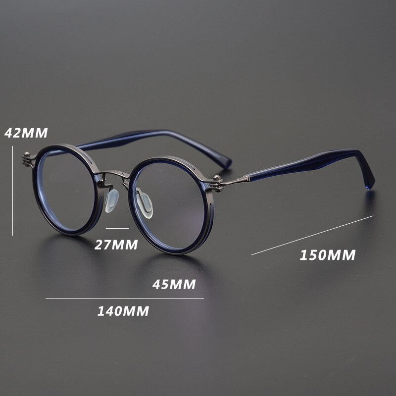 Gatenac Unisex Full Rim Round Acetate Titanium Frame Eyeglasses Gxyj576 Full Rim Gatenac   
