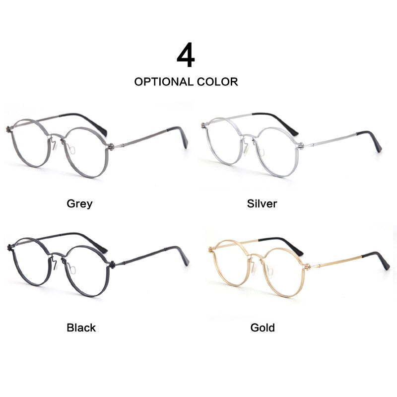 Muzz Unisex Full Rim Round Brushed Titanium Screwless Frame Eyeglasses Tav Full Rim Muzz
