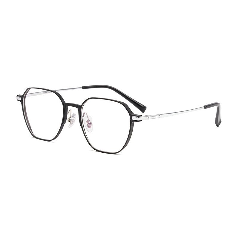Handoer Unisex Full Rim Polygonal Square Aluminum Magnesium Alloy Eyeglasses 5052 Full Rim Handoer Black