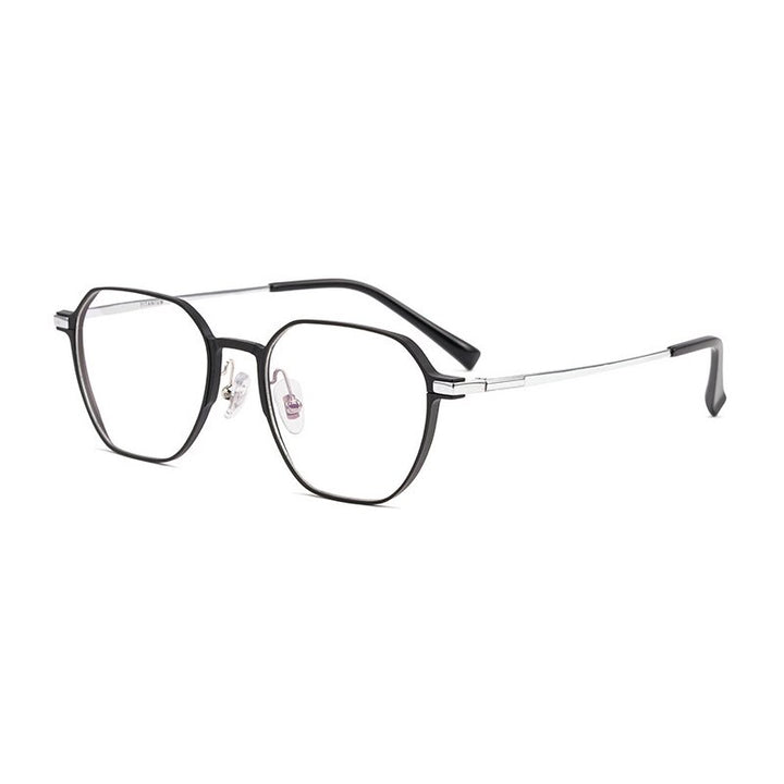 Handoer Unisex Full Rim Polygonal Square Aluminum Magnesium Alloy Eyeglasses 5052 Full Rim Handoer Black