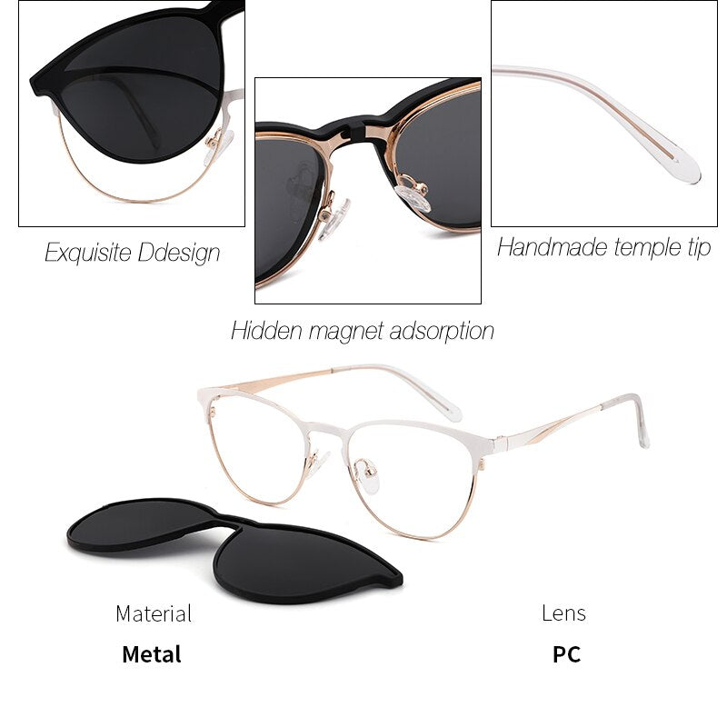 Kansept Women's Full Rim Cat Eye Acetate Eyeglasses Clip On Sunglasses Dp33104 With Clip Ons Kansept