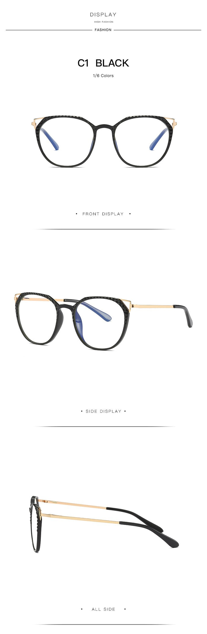 Hotochki Women's Full Rim Round TR-90 Resin Alloy Frame Eyeglasses 2054 Full Rim Hotochki