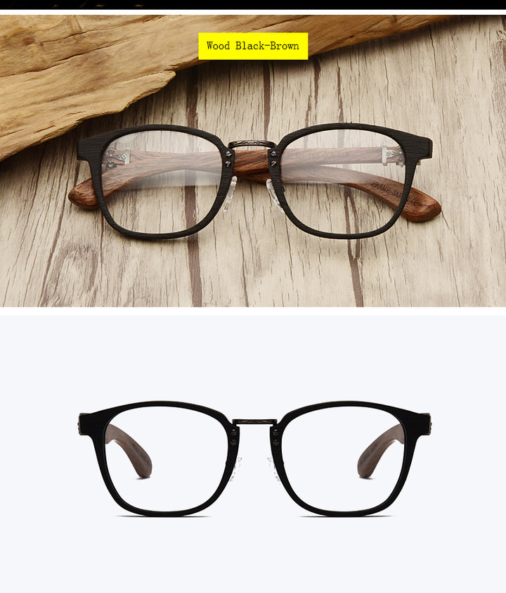 Hdcrafter Unisex Full Rim Round Wood Temple Eyeglasses 7473d Full Rim Hdcrafter Eyeglasses
