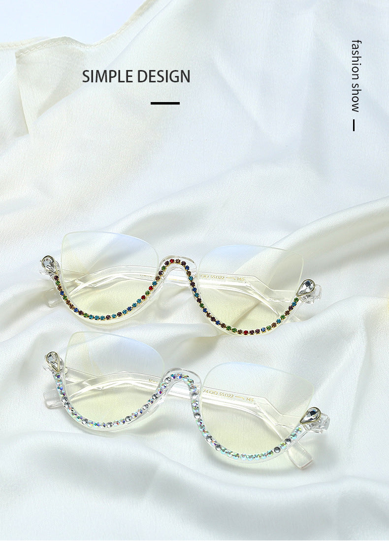 CCspace Women's Semi Rim Tr 90 Titanium Jeweled Frame Eyeglasses 45159 Semi Rim CCspace