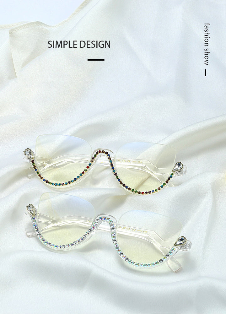 CCspace Women's Semi Rim Tr 90 Titanium Jeweled Frame Eyeglasses 45159 Semi Rim CCspace