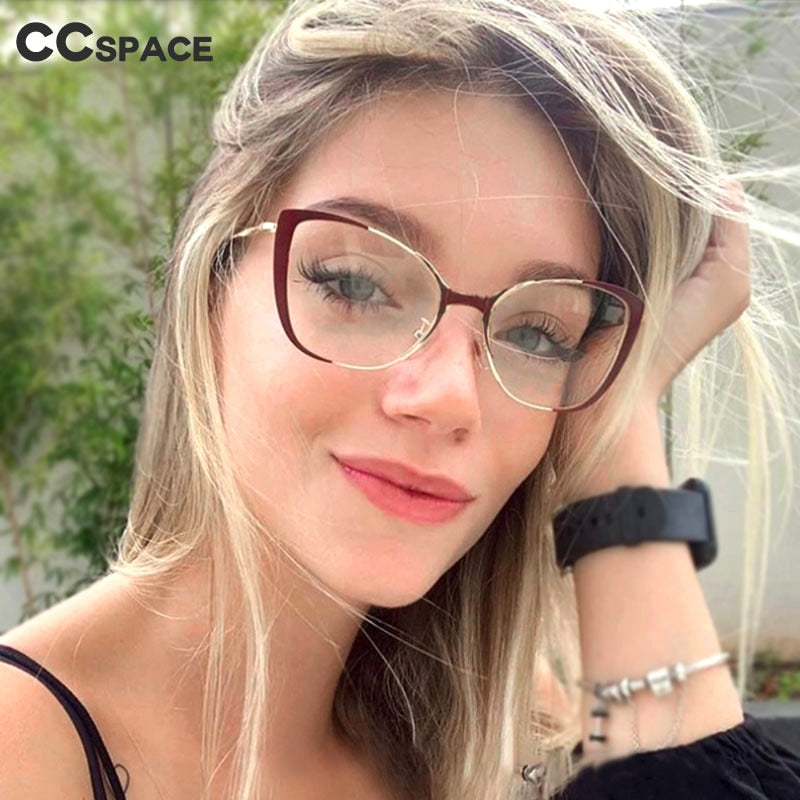 CCspace Unisex Semi Rim Cat Eye Alloy Frame Eyeglasses 45955 Semi Rim CCspace
