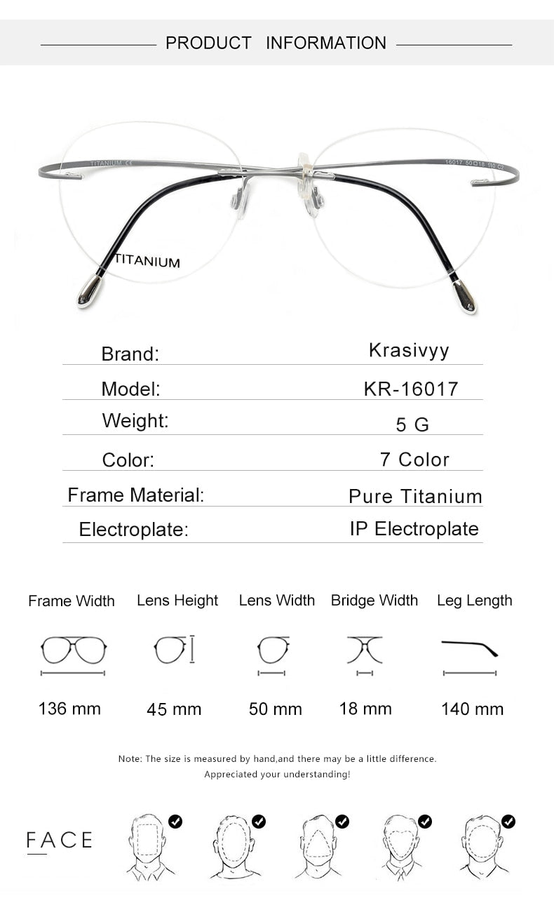 Krasivyy Unisex Rimless Round Titanium Eyeglasses Kr16017 Rimless Krasivyy