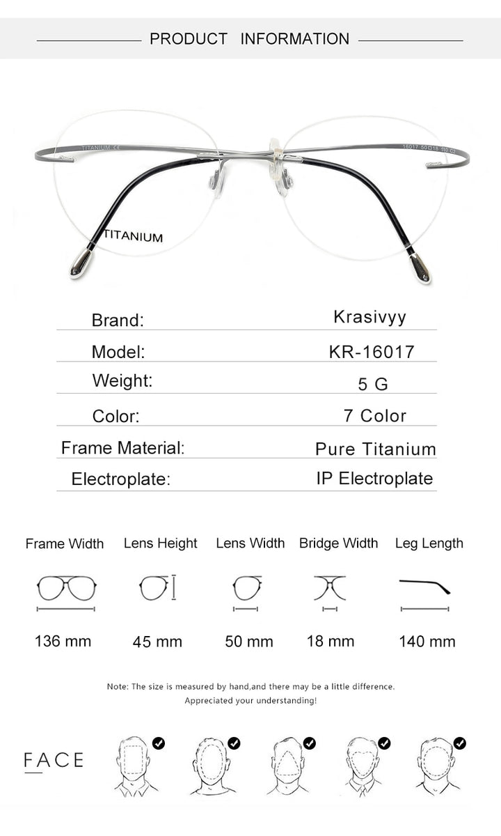 Krasivyy Unisex Rimless Round Titanium Eyeglasses Kr16017 Rimless Krasivyy