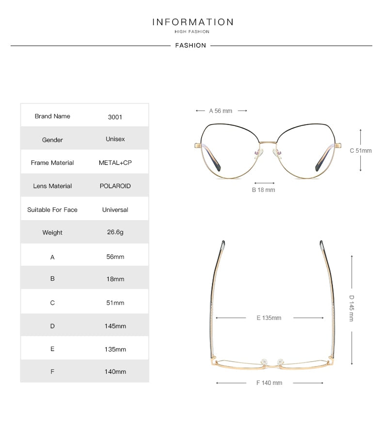 Hotochki Women's Full Rim Cat Eye Alloy Frame Eyeglasses 3001 Full Rim Hotochki