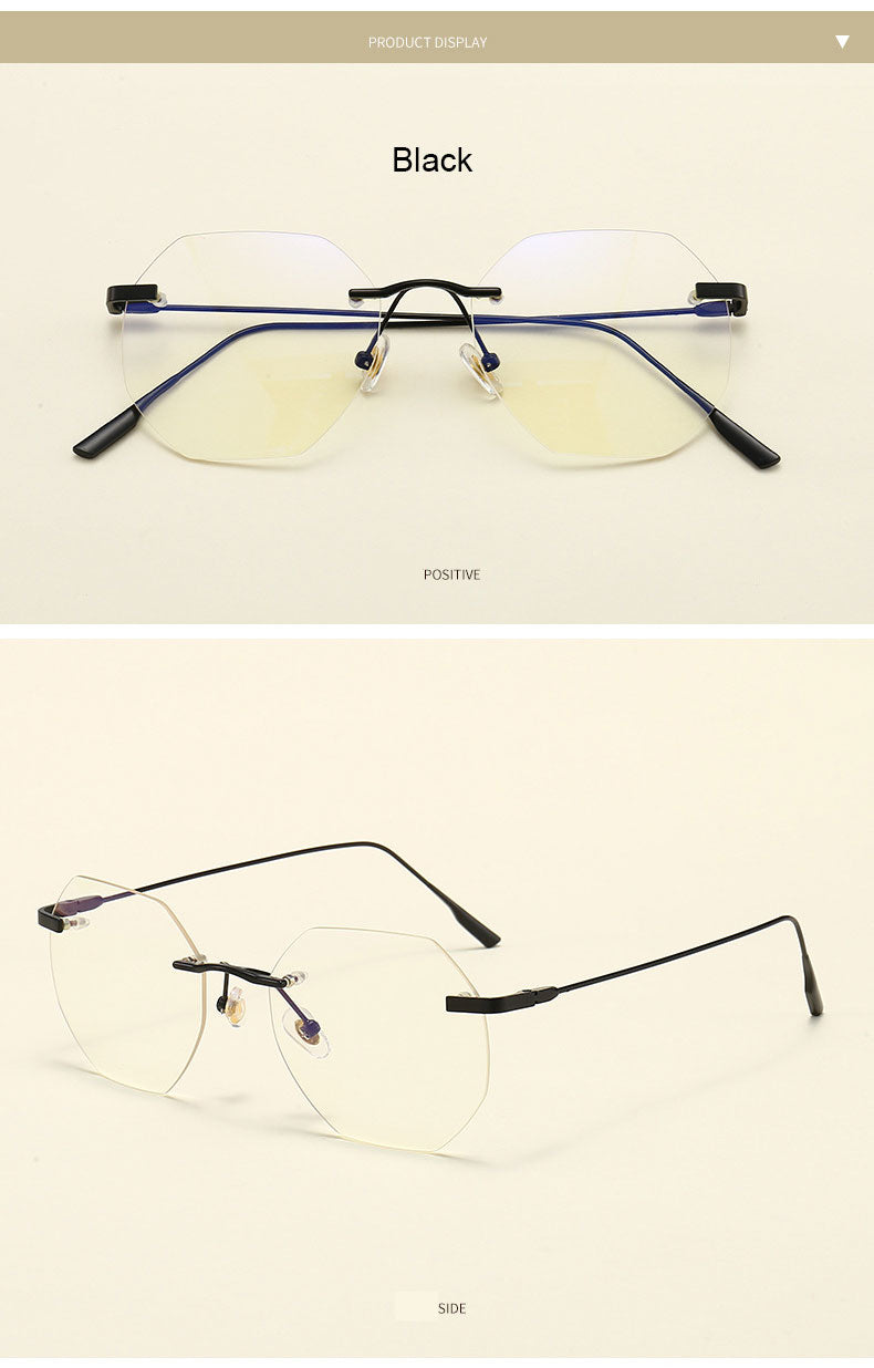 Hotony Men's Rimless Polygon Alloy Frame Spring Hinge Eyeglasses 6213 Rimless Hotony