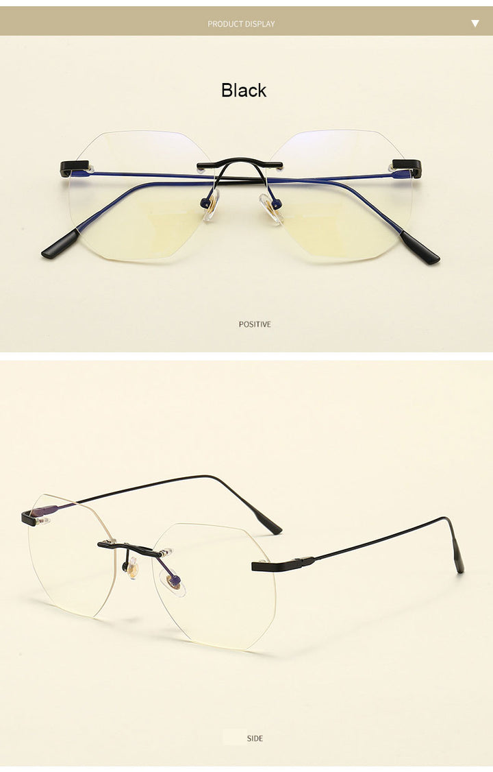 Hotony Men's Rimless Polygon Alloy Frame Spring Hinge Eyeglasses 6213 Rimless Hotony