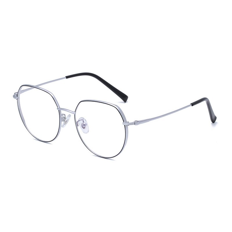 Hotony Unisex Full Rim Alloy Round Frame Eyeglasses 1121 Full Rim Hotony Black Silver