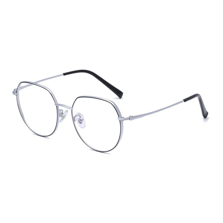 Hotony Unisex Full Rim Alloy Round Frame Eyeglasses 1121 Full Rim Hotony Black Silver