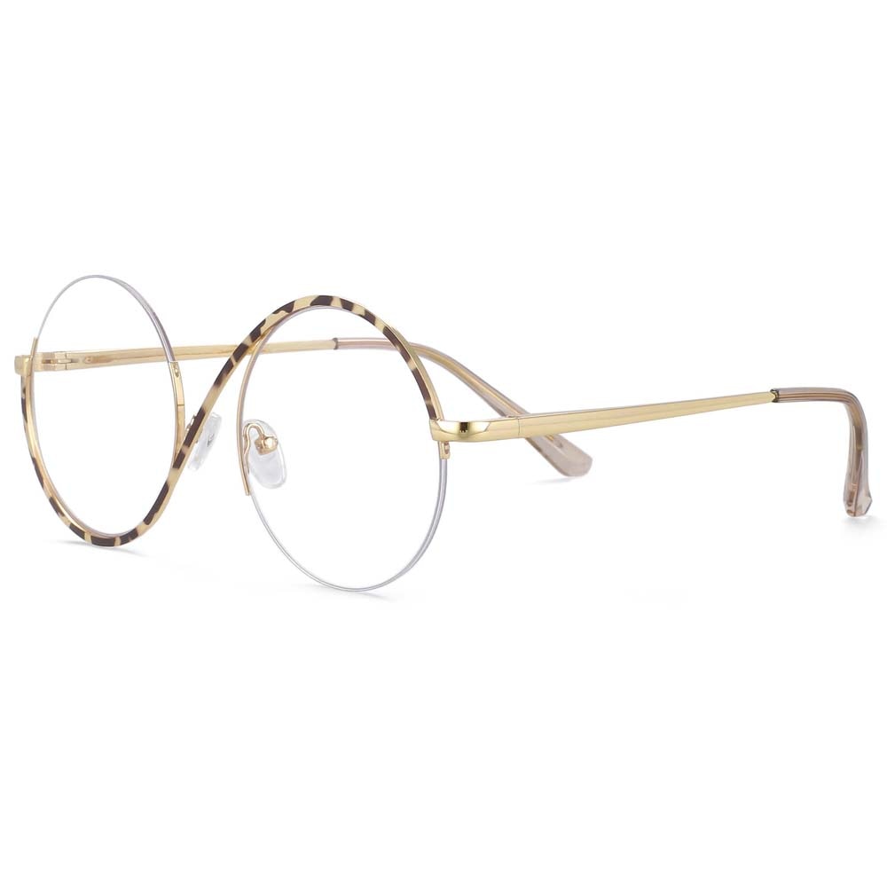 CCspace Unisex Semi Rim Round Alloy Frame Eyeglasses 54042 Semi Rim CCspace leopard