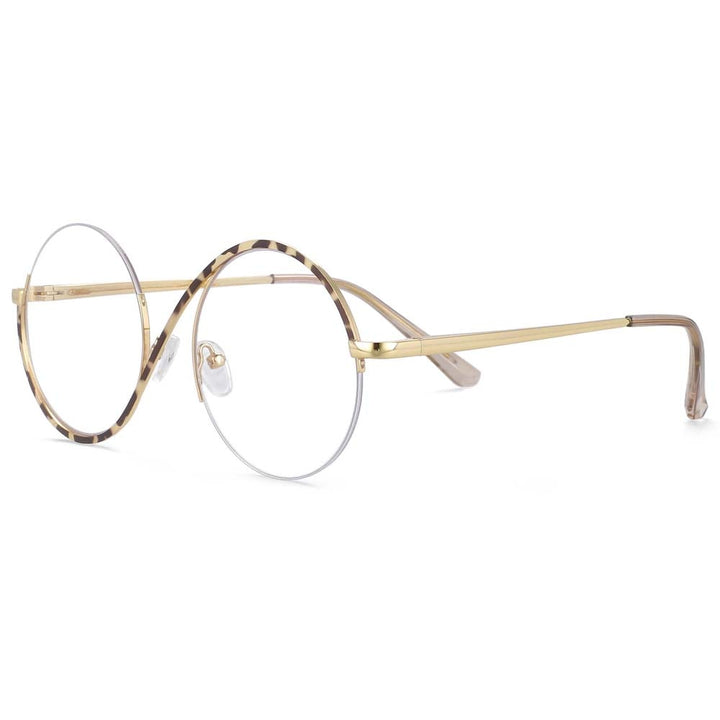 CCspace Unisex Semi Rim Round Alloy Frame Eyeglasses 54042 Semi Rim CCspace leopard